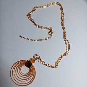 Contemporary Gold-tone 32" Concentric Circular Pendant Necklace NWOT